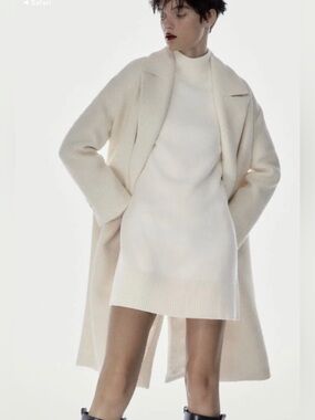 Zara Cream Ribbed Knit Coat and Dress Duo